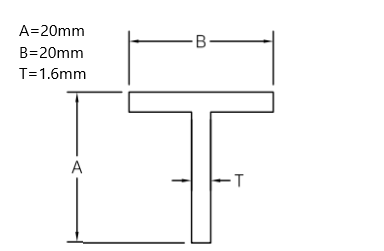 Aluminium Tee Section- 20x20x1.6mm - 4m long